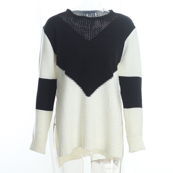 Simple Hollow Stitching Knitting O-Neck Sweater