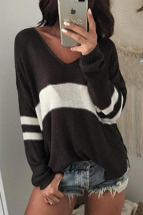 V Neck Knit Hollow Out Sweaters