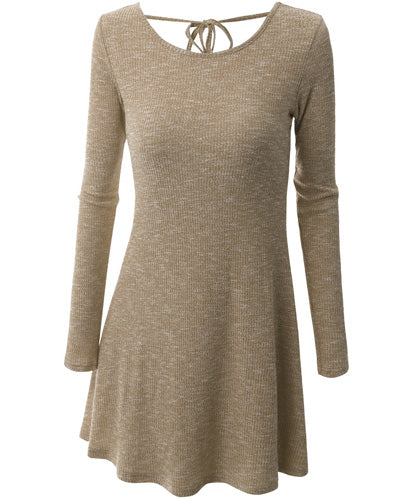 Fashion Long Sleeve O-Neck Tie Knit Dress