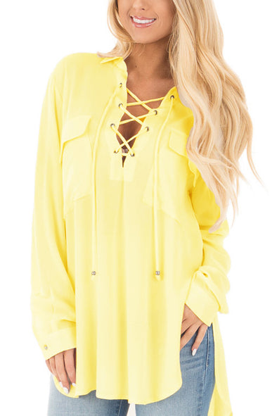 Women's V-neck Long-Sleeved Shirt