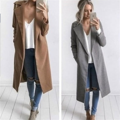 Long Lapel Long Sleeve Trench Coat