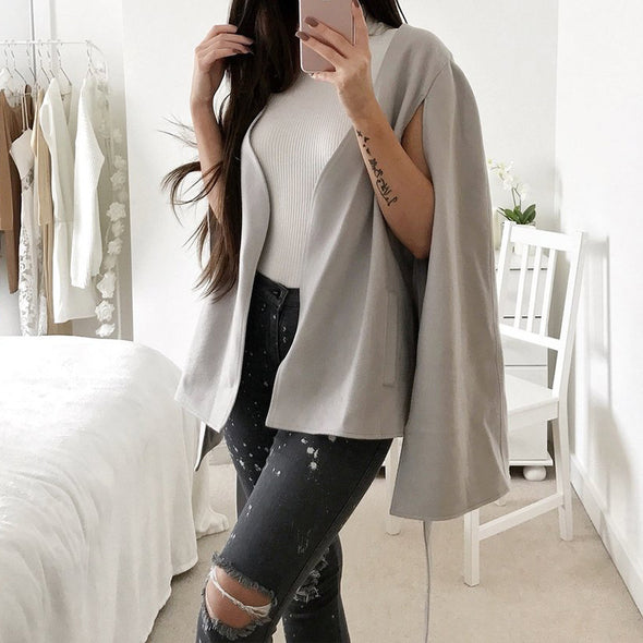 Fashion Pure Color Bandage Cloak Outwear