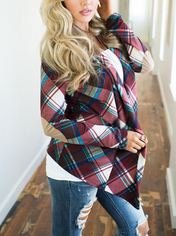 Patchwork  Plaid  Long Sleeve Cardigans