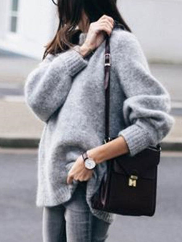 Cozy Turtleneck Rib Splicing Long Sleeves Sweater