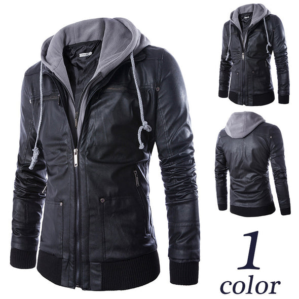 Slim Hooded Motorcycle Leather Men's Jacket