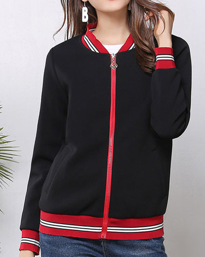 Casual Zipper Long Sleeve Stand Collar Jacket