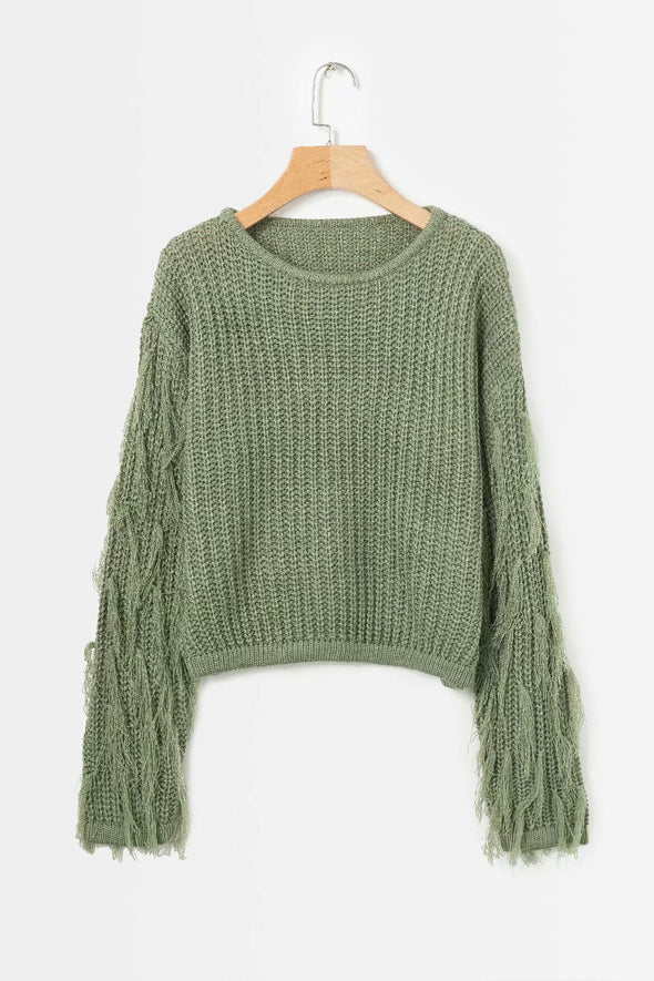 Casual Solid O-Neck tassel Knitting Sweater