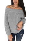 Round Neck Long Sleeve Pull Over Off-Shoulder Knit Sweater