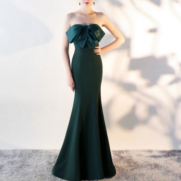 Sexy Solid Bowknot Off-Shoulder Evening Dress