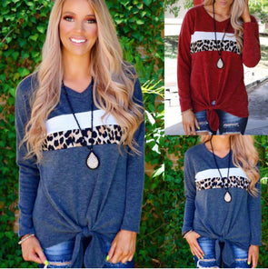 Leopard Stitching Long Sleeve T-Shirt