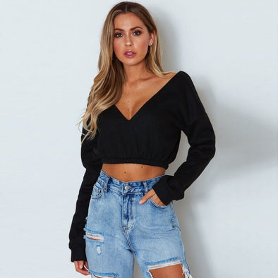 Sexy Navel V-Neck Plus Velvet Sweatshirt