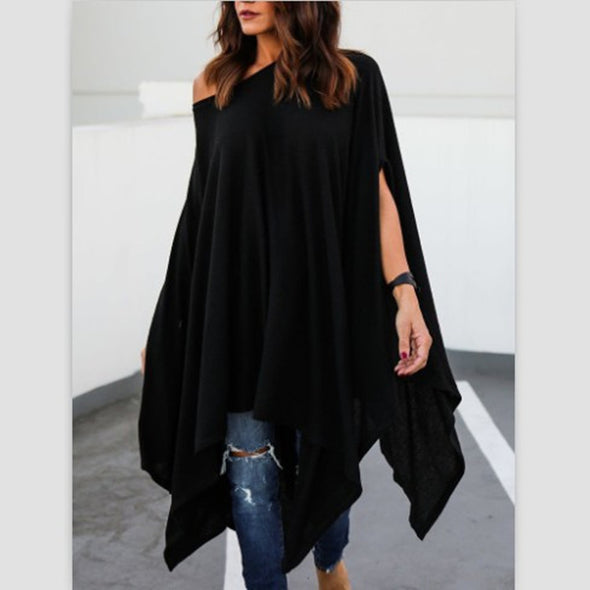 Loose Asymmetrical Hem Batwing Sleeve Dress