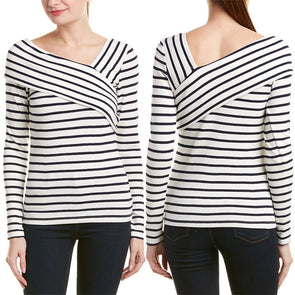 Casual Striped V-Neck Stitching T-Shirt