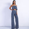 Women's two-piece striped tube top + straight pants suit