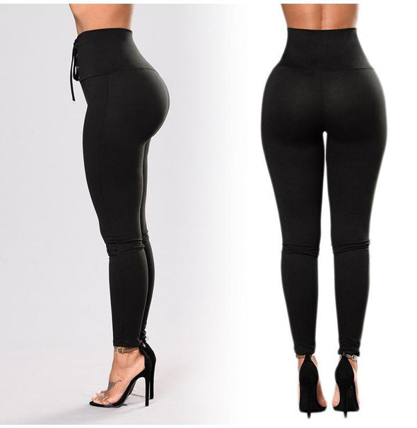 Casual Solid Color High Waist Trousers Leggings