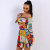 Women's Tube Top Long Sleeve Cartoon Pattern Ruffle Skirt Set