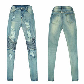 casual Solid Color ripped high waist trousers jeans
