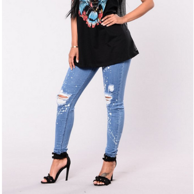 casual Solid Color high waist ripped trousers jeans