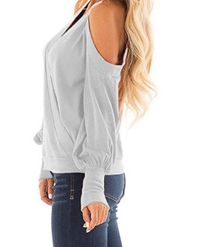 Casual Off-The-Shoulder Long-Sleeved Sweatshirt