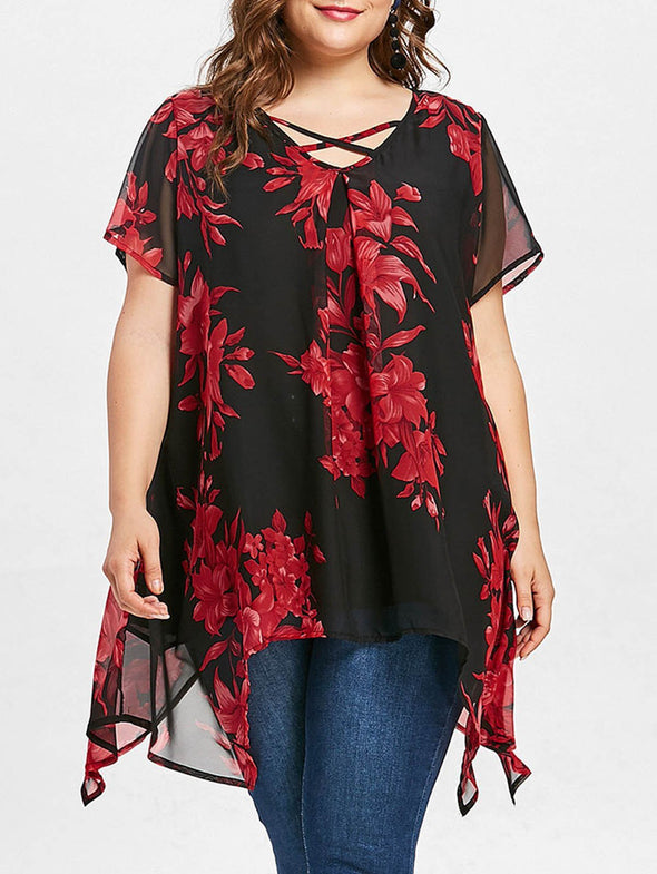 Casual V neck Print irregular Plus Size Tops