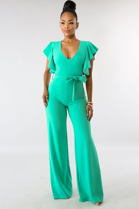 Casual Solid Color Short Sleeve Bell Sleeve Jumpsuits