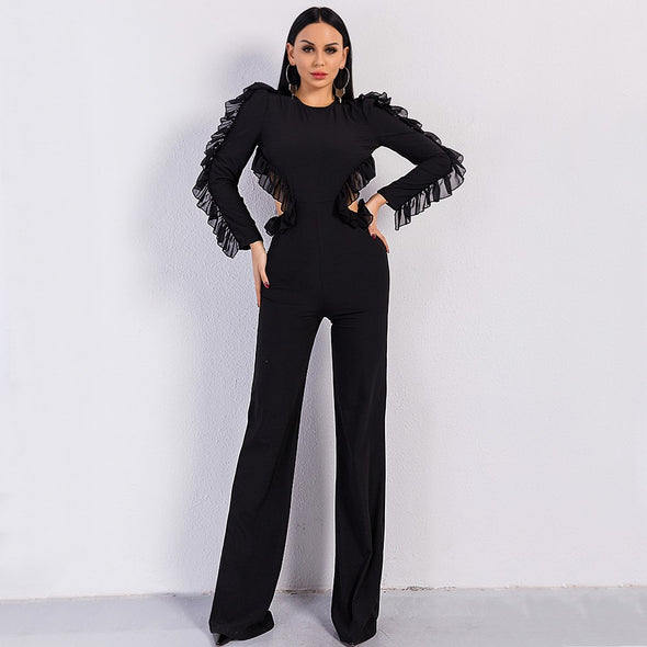 O-Neck Long Sleeve backless Jumpsuit