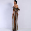 New suit female tube top puff sleeves + striped straight pants