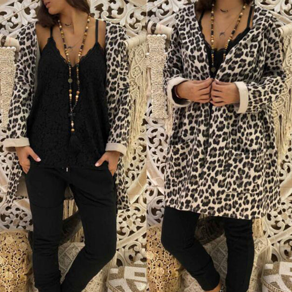 Fashion Leopard Printed Hooded Cardigan Outwear