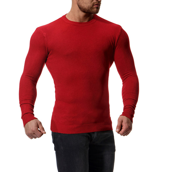 New Men's O-neck Long Sleeve Solid Color Slim Sweater