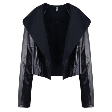 Fashion PU Leather Large Lapel Loose Jacket