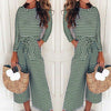 Round Neck Long Sleeve Stripes Lace Up Jumpsuits