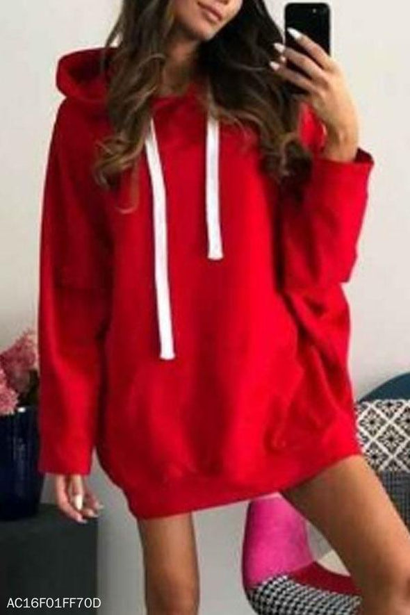 Hooded  Drawstring Kangaroo Pocket  Plain  Batwing Sleeve Hoodies