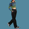 Striped Round Neck Otter Short Section Navel Sweater