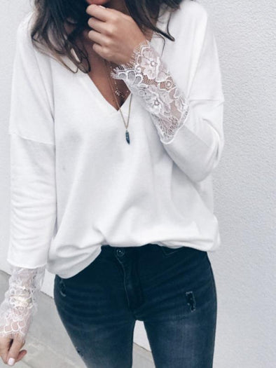 Fashion Lace Knitting Long Sleeves Sweater Tops