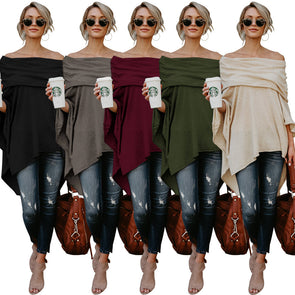 Irregular Off-The-Shoulder Collar Bat T-Shirt