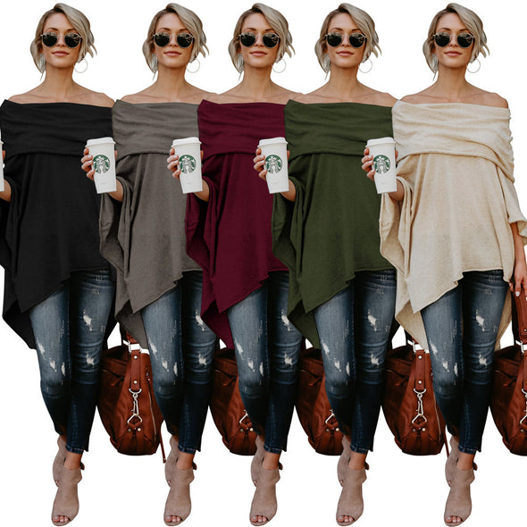 Irregular Off-The-Shoulder Collar Bat T-Shirt