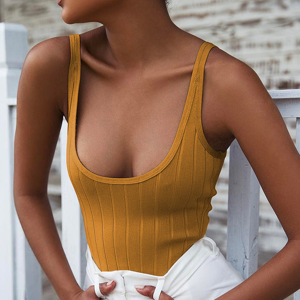 New Sexy Backless Wide Pit Solid Bodysuit