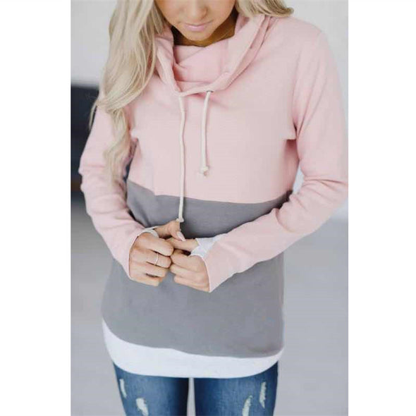 Colorblock Hooded Long Sleeve Sweater