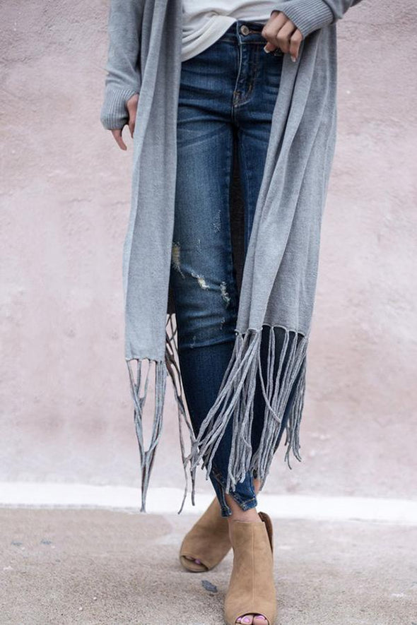 Tassel  Lengthen  Plain Cardigans