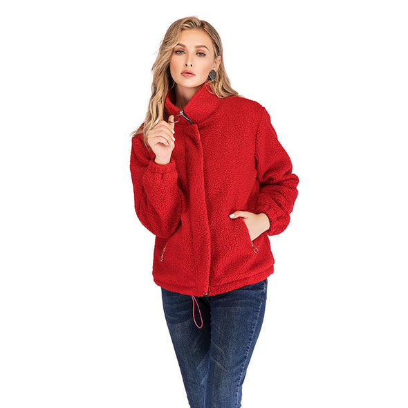 Solid Color Zipper Collar Short Women's Coat