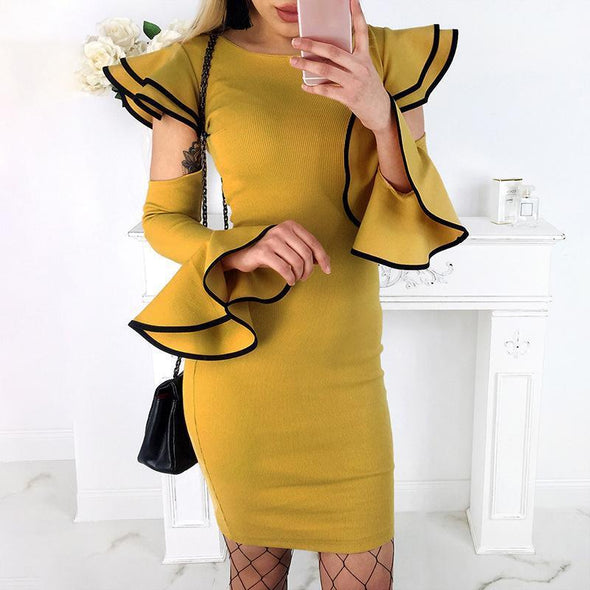 Sexy Long Lotus Leaf Sleeves Bodycon Dress