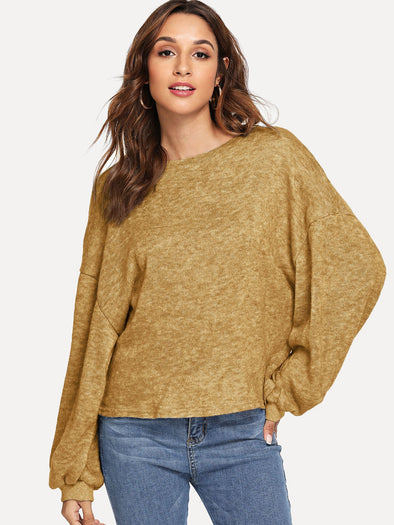 Pure Color Long Sleeve Round Neck Sweatshirt