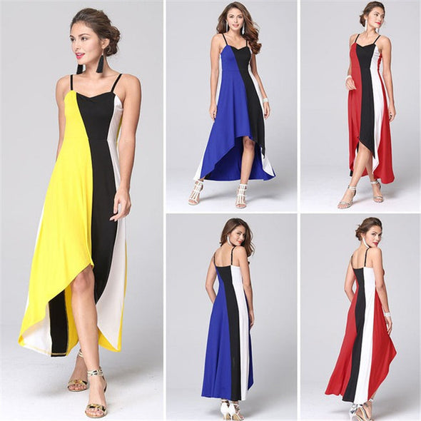 Women's striped stitching irregular strap dress