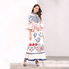 Women's stand collar trumpet sleeve print large dress