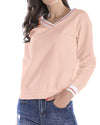 Simple Heart-Shaped V-Neck Long-Sleeved Sweatshirt