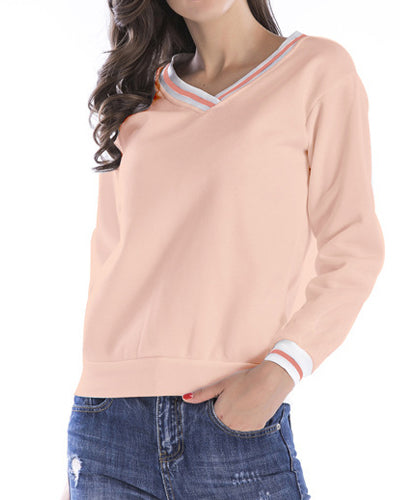 Simple Heart-Shaped V-Neck Long-Sleeved Sweatshirt