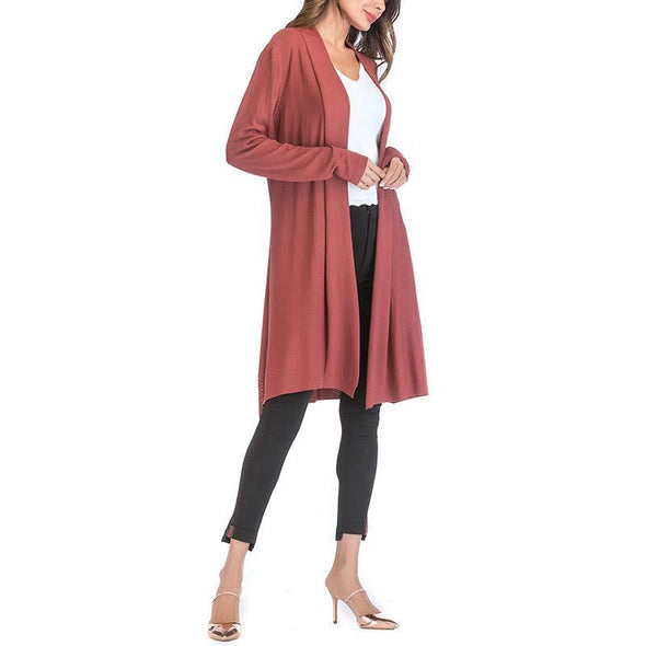 Collarless Plain  Long Sleeve Cardigan