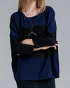 Batwing Sleeve Loose Contrast Knit Sweater