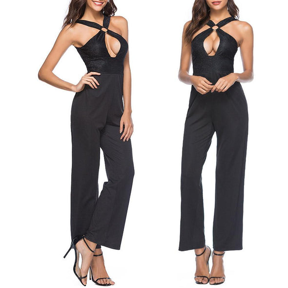 Black Sexy Hollow Straps Jumpsuit