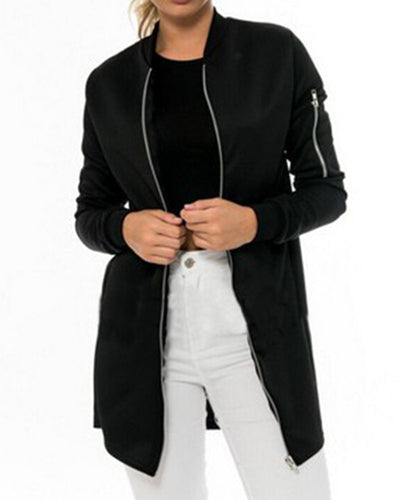 Long Sleeve Zipper Collar Collar Cardigan